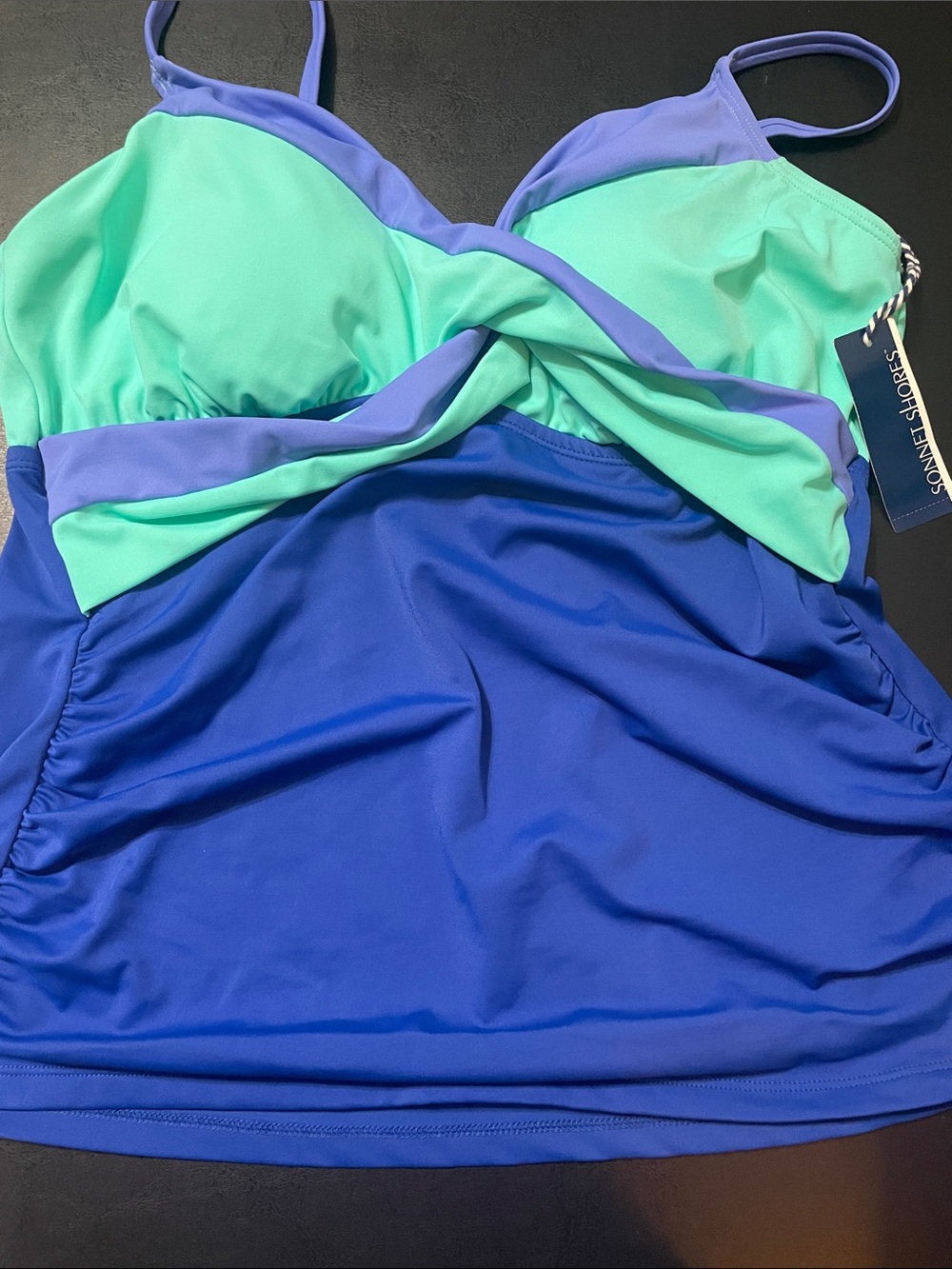 Girls' Colorblock Blue & Mint Swim Top  Sz.16 young girls NWT adjustable straps